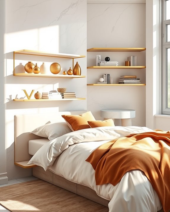 elegant gold wall shelves
