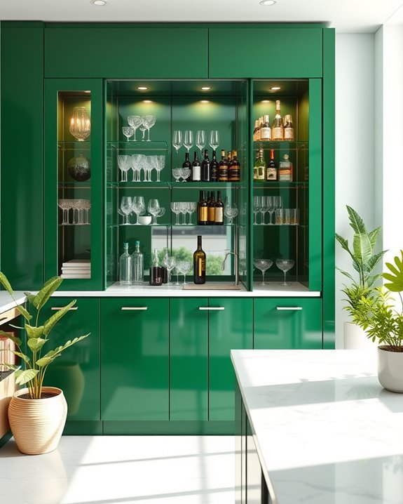 elegant green bar cabinet