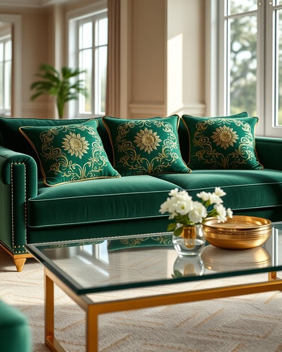 elegant green pillows embroidered