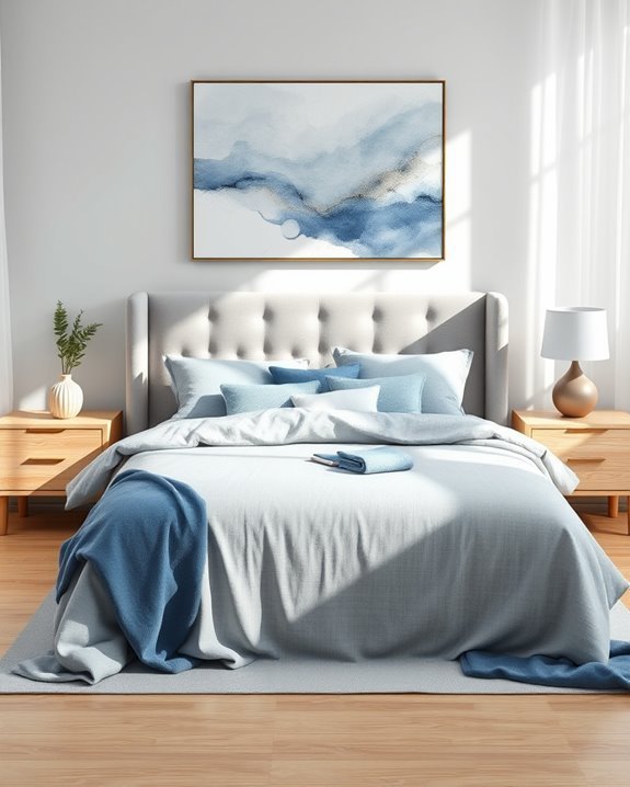 elegant grey blue bedroom decor
