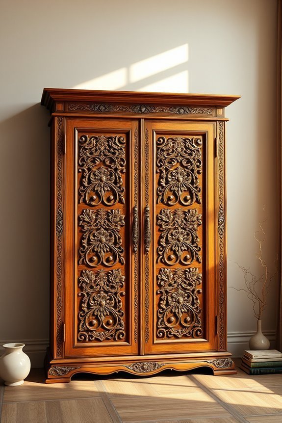 elegant hand carved teak cabinet