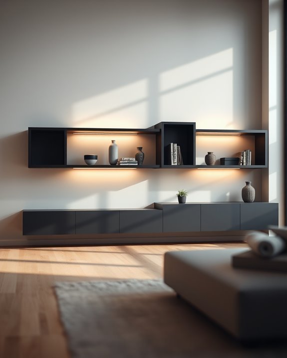 elegant illuminated black shelf