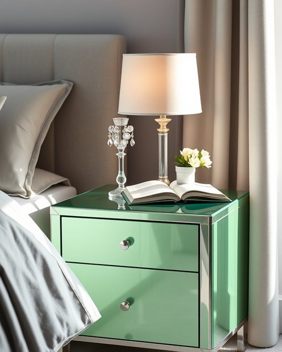 elegant mirrored green bedside