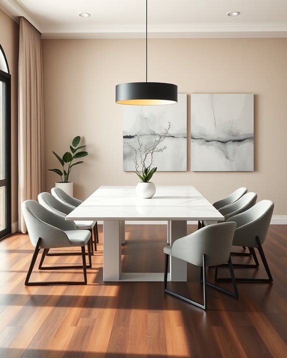 elegant monochromatic dining design