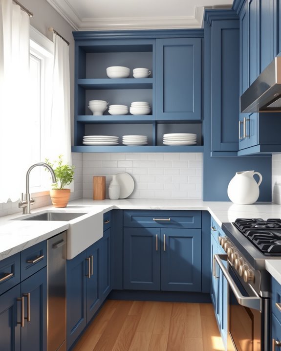 elegant shaker blue cabinets