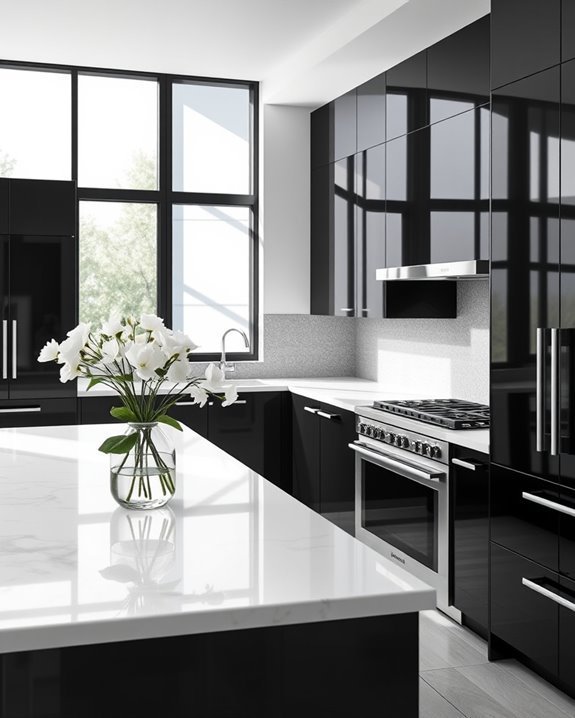 elegant sleek black cabinets