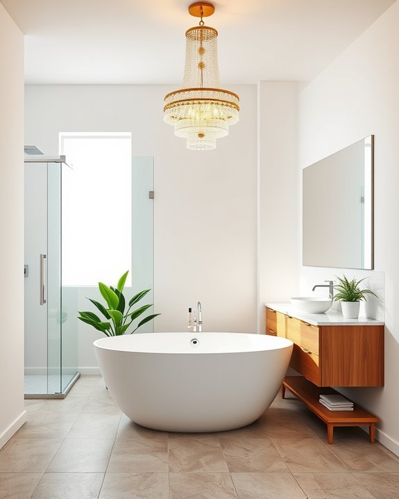 elevate bathroom with statement lighting