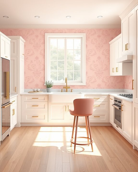 elevate kitchen with blush wallpaper