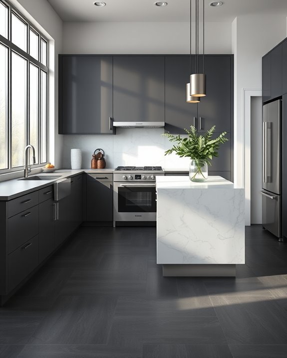 elevate kitchen with dark flooring