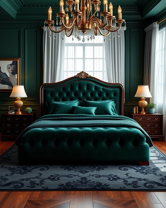 emerald green bedroom elegance