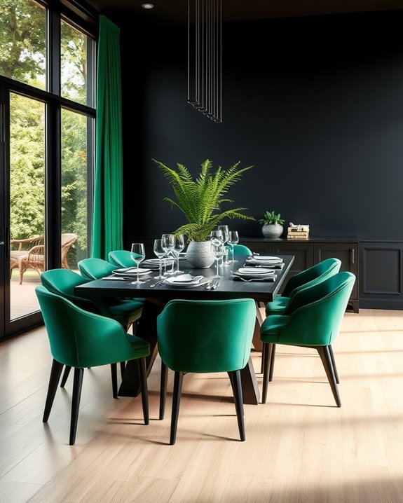 emerald green dining decor