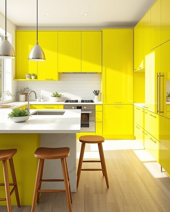 energizing chartreuse kitchen cabinets