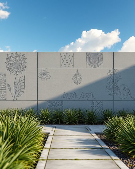 engraved concrete wall designs