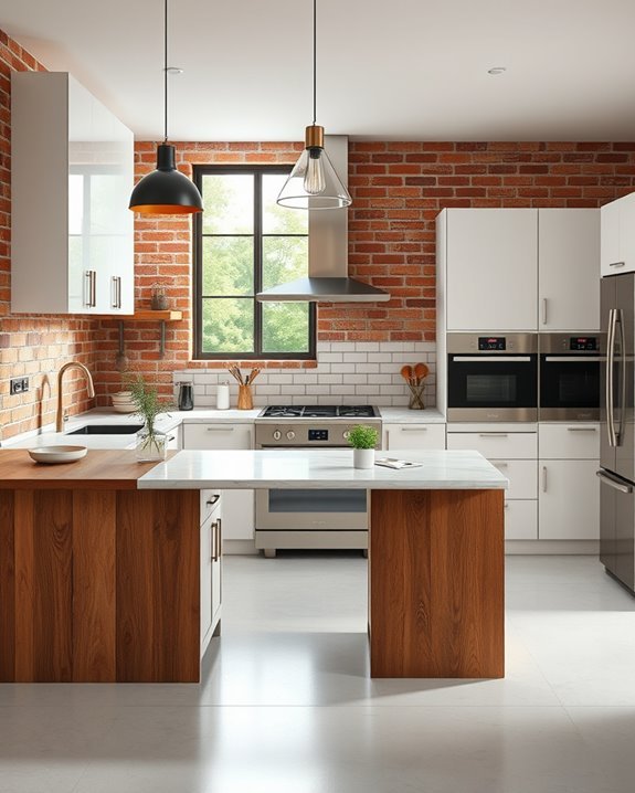 exposed brick industrial kitchen