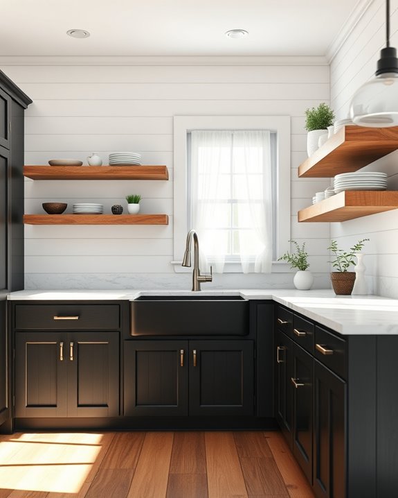 farmhouse elegance with black cabinets