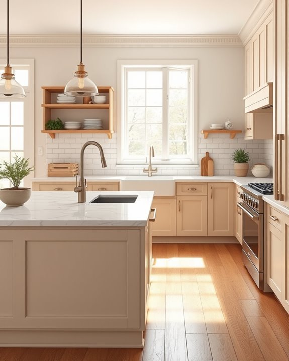 farmhouse elegance with shaker cabinets