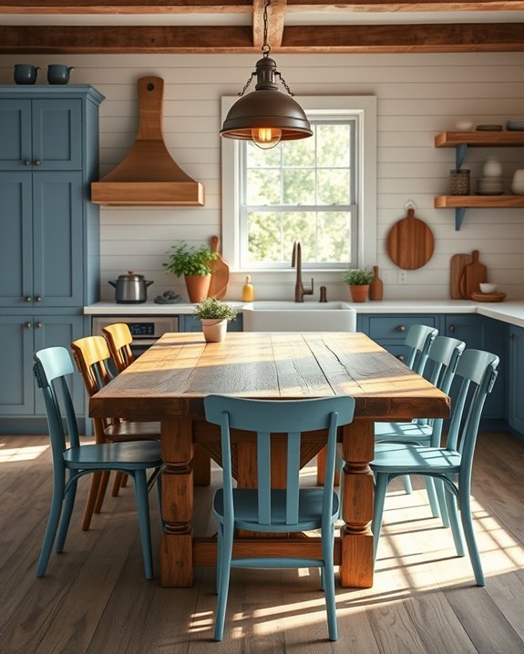 farmhouse kitchen blue brown transformation