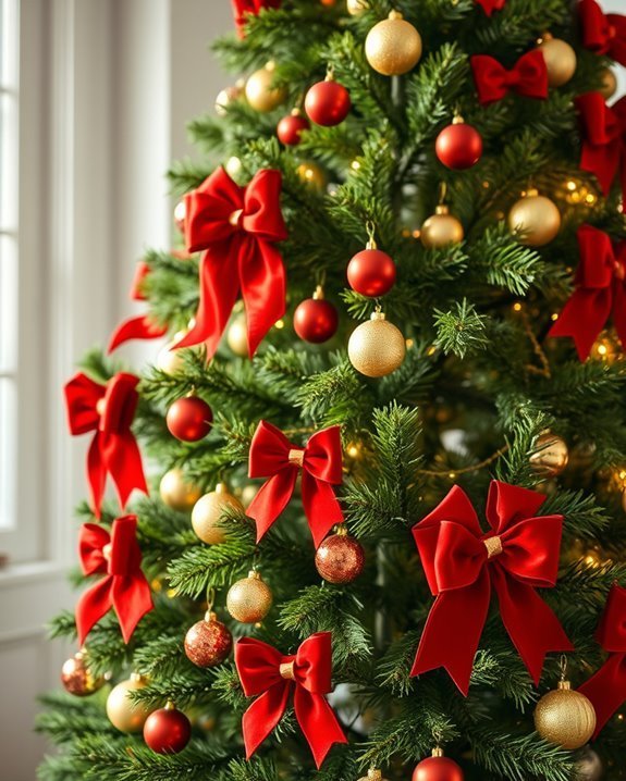 festive red and green bows