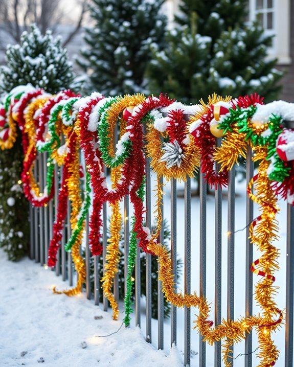 festive tinsel fence decorations