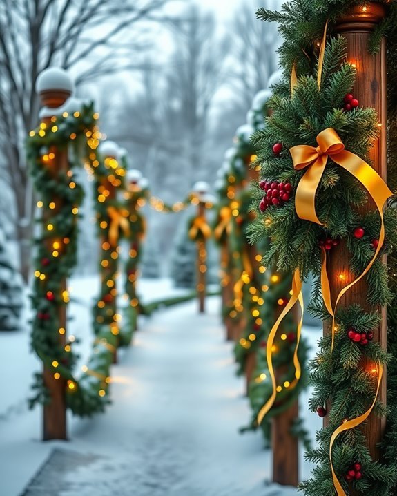 festive wreaths on posts