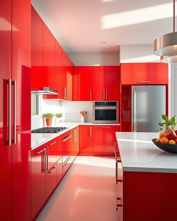 fiery vibrant red cabinets