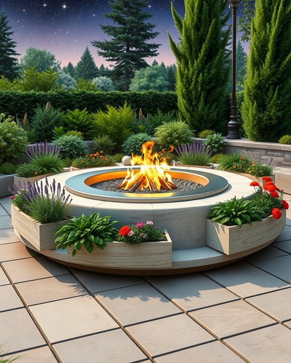 fire pit with planters