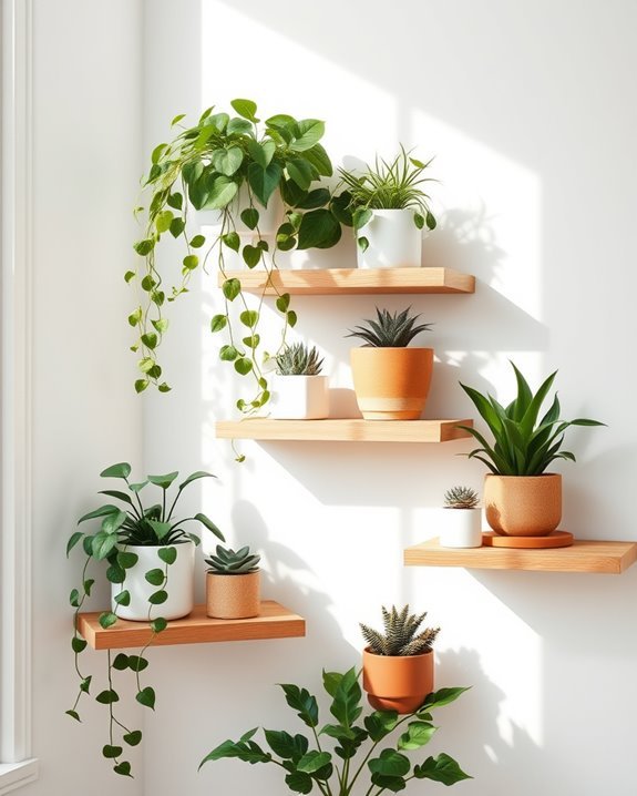 floating shelves with plants