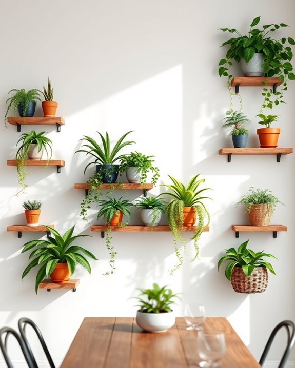 floating shelves with plants