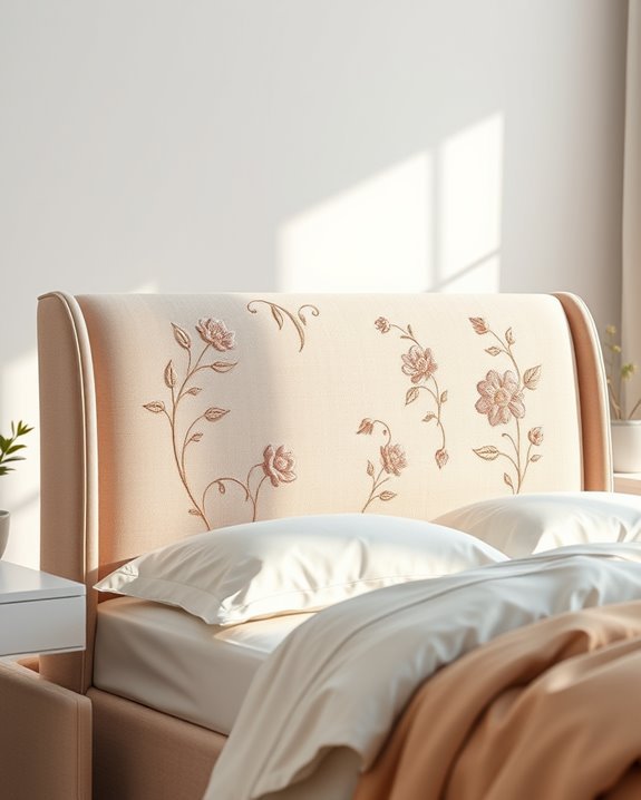 floral embroidered backrests enhance aesthetics