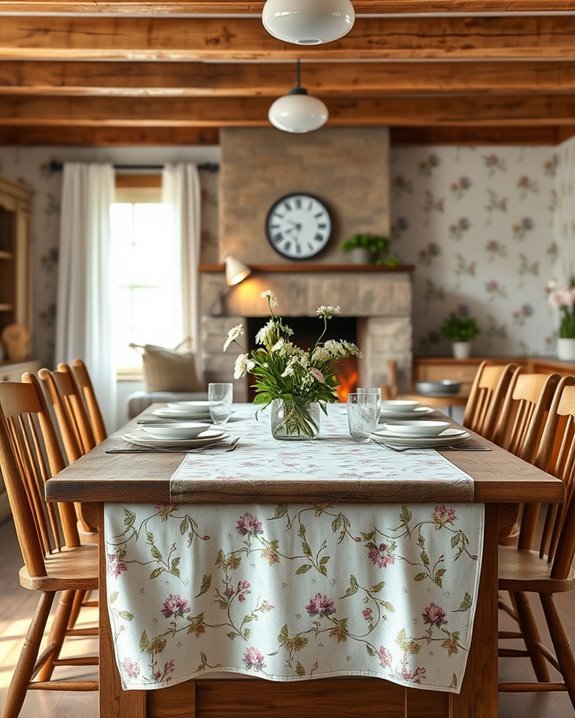 floral linens enhance dining