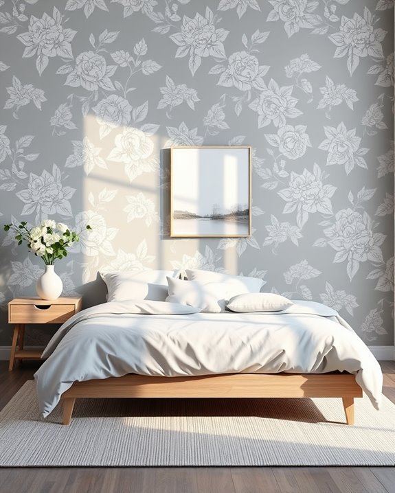floral wallpaper enhances grey