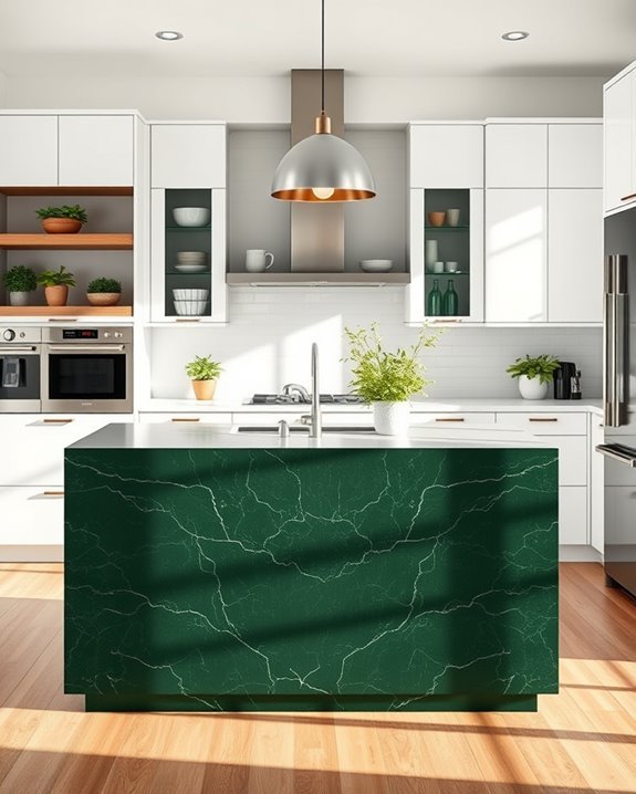 forest green kitchen islands