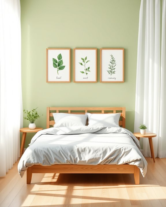 framed herb illustrations enhance aesthetics
