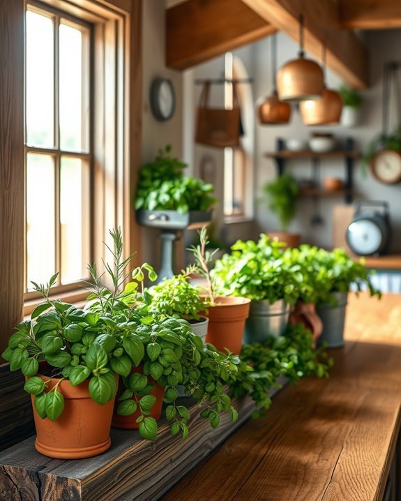 fresh herbs on windowsills