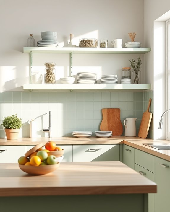 fresh pale green shelving