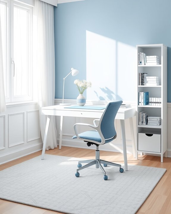 functional blue and white workspace
