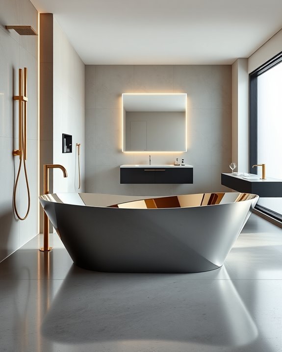 futuristic metallic bathroom accents