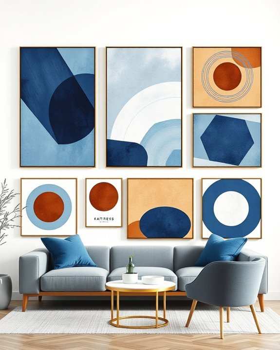 geometric blue and brown decor