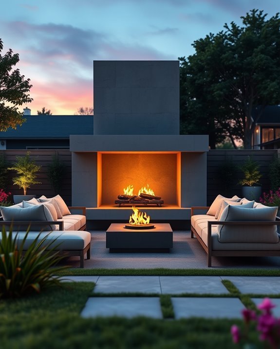 geometric concrete fireplace design