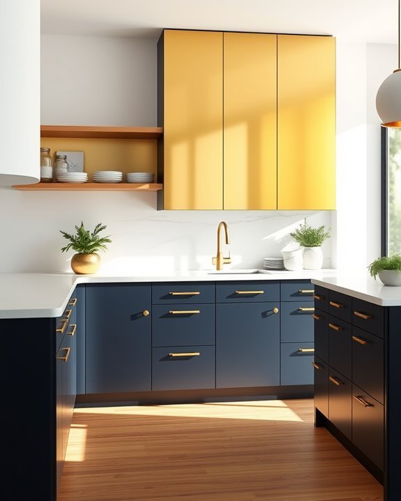 gold color blocked cabinets