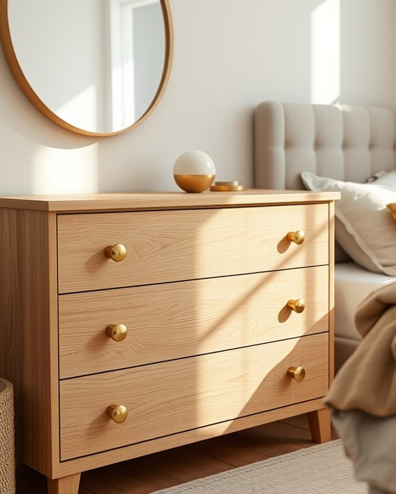 gold hardware enhances dressers