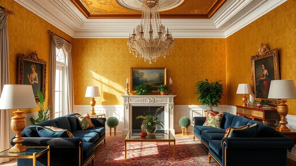 gold wallpaper living room ideas