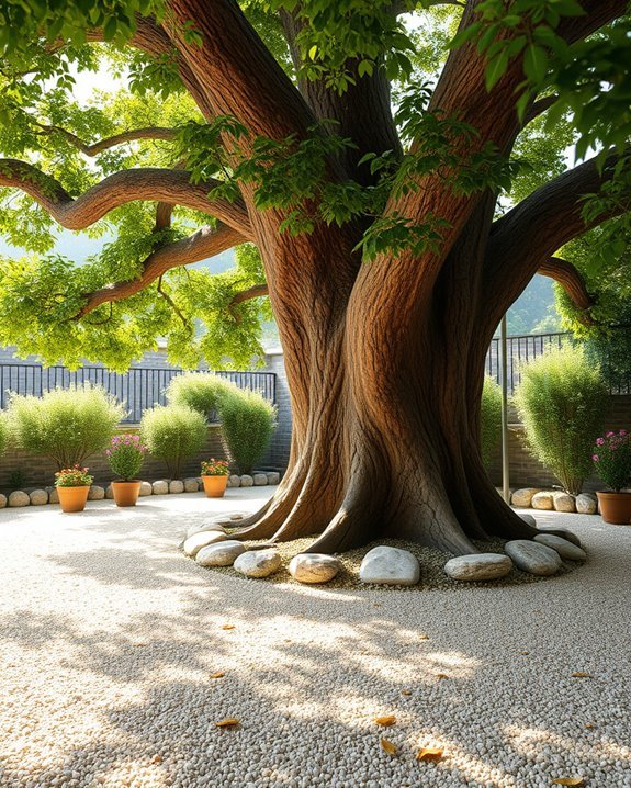 gravel patio around tree