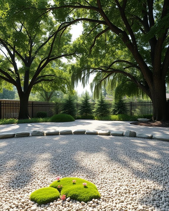gravel patio under shade trees