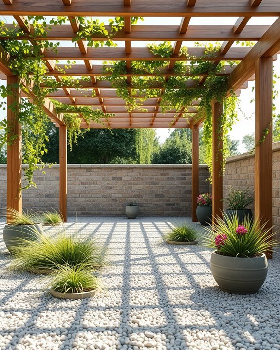 gravel patio with pergola