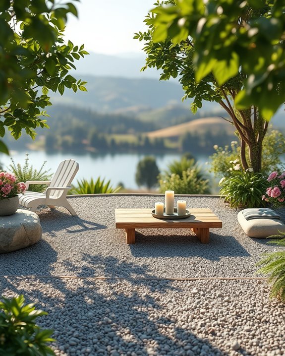 gravel patio with view