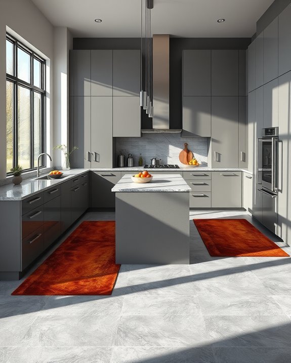 gray floors brown rugs