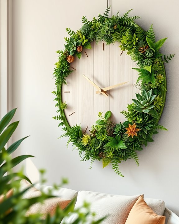 green clock with planters