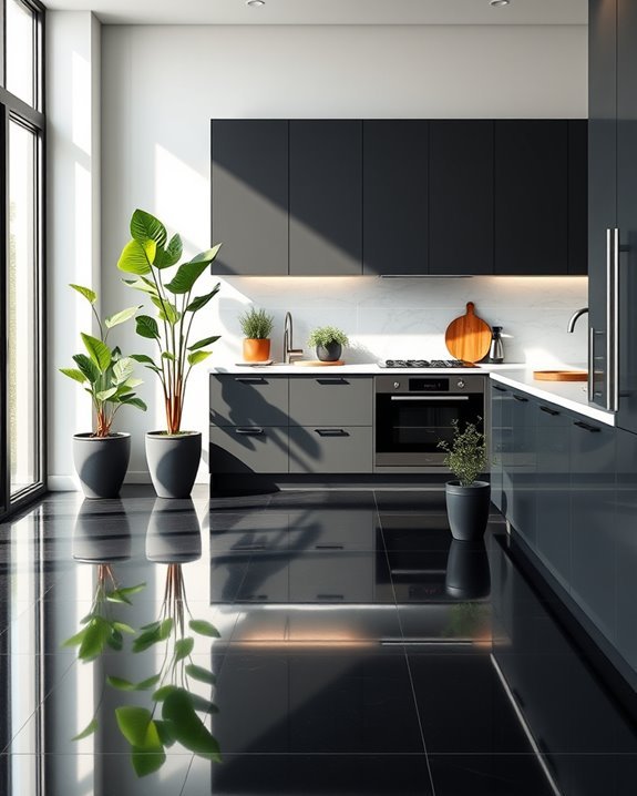 greenery enhances black floors