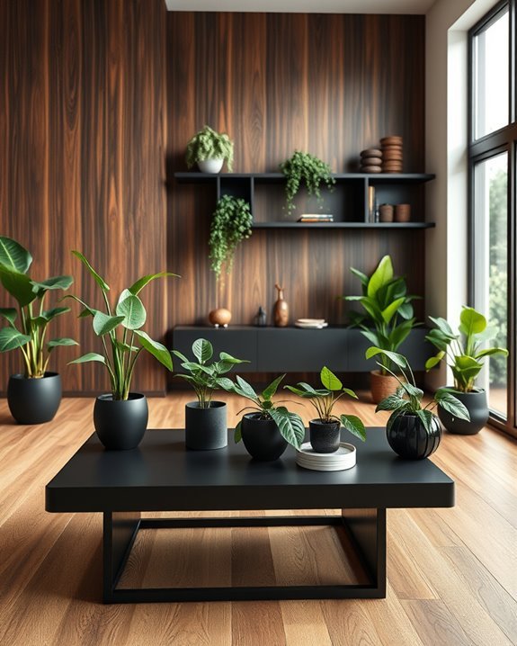 greenery enhances black wood